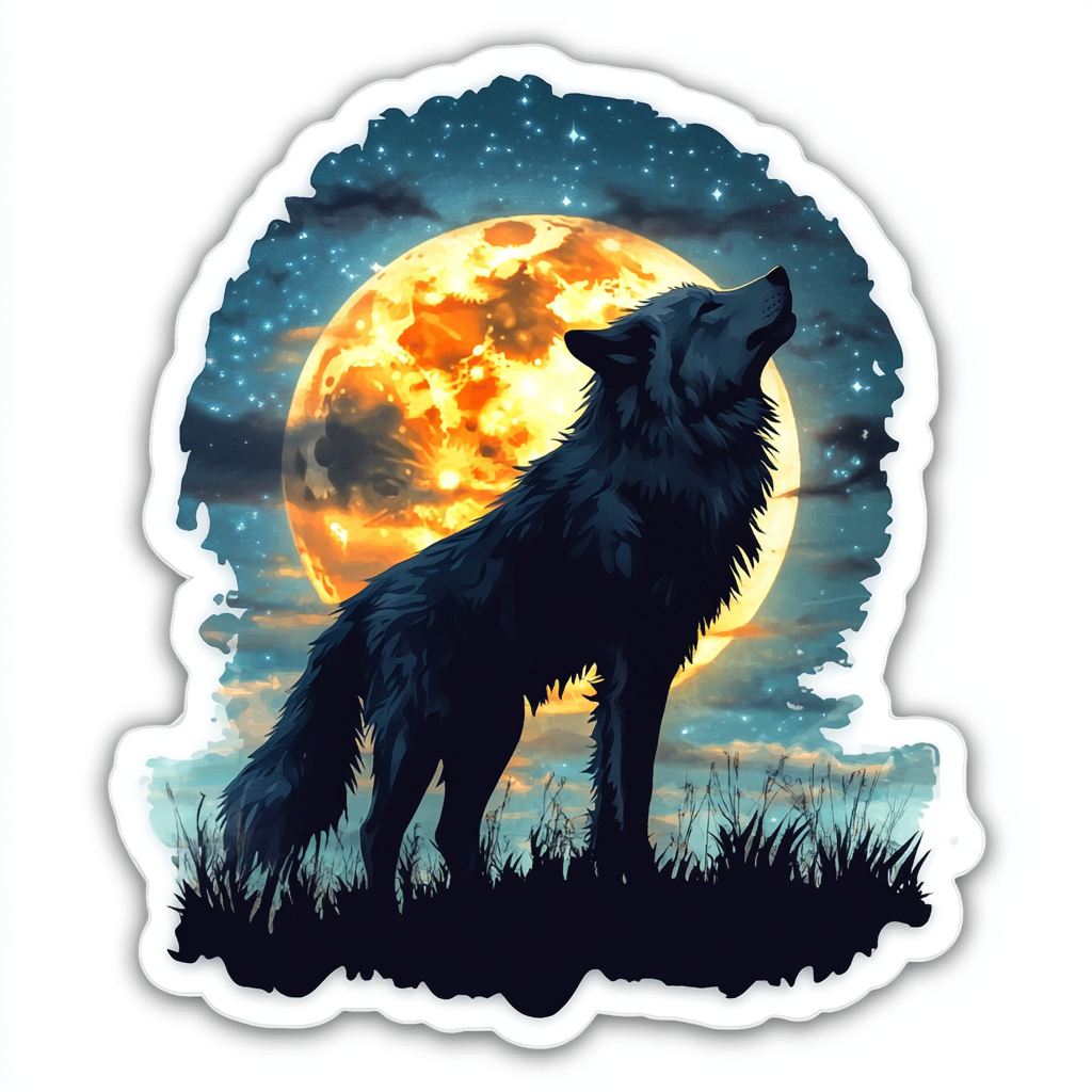 Wolf Moon and Stars Vinyl Decal Sticker for Car, Laptop, Tumbler and more # F025669