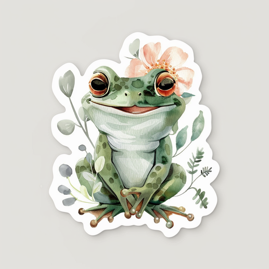 Sticker of an Adorable Frog with chubby cheeks Expressive surreal Vinyl Decal Sticker for Car, Laptop, Tumbler and more # F016613