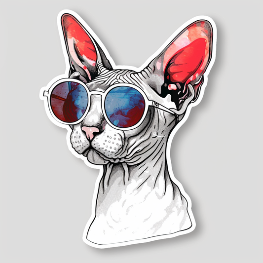 Cornish Rex Cat wearing sunglasses Expressive surreal Vinyl Decal Sticker for Car, Laptop, Tumbler and more # F020766-4" x 4"