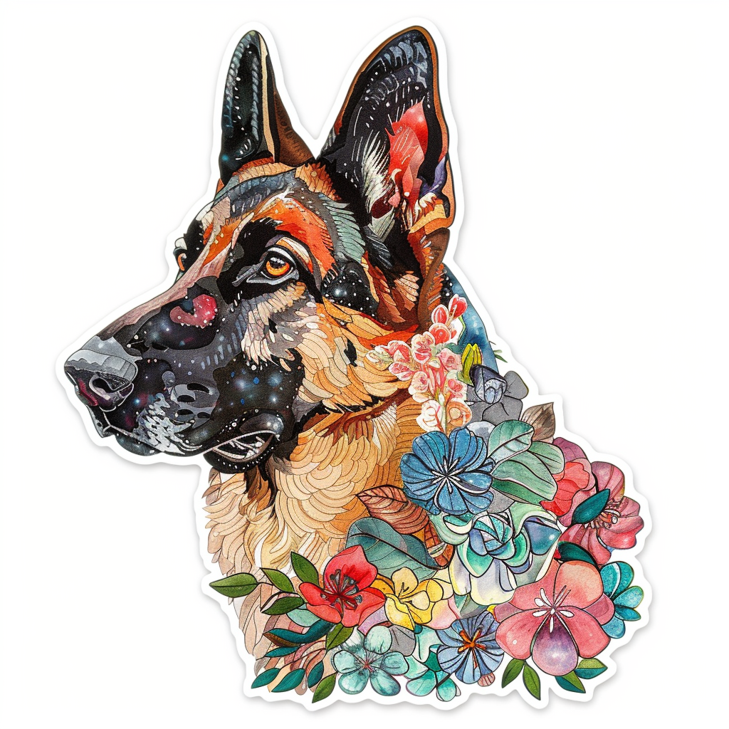German Shepherd Dog floral Vinyl Decal Sticker for Car, Laptop, Tumbler and more # F011452