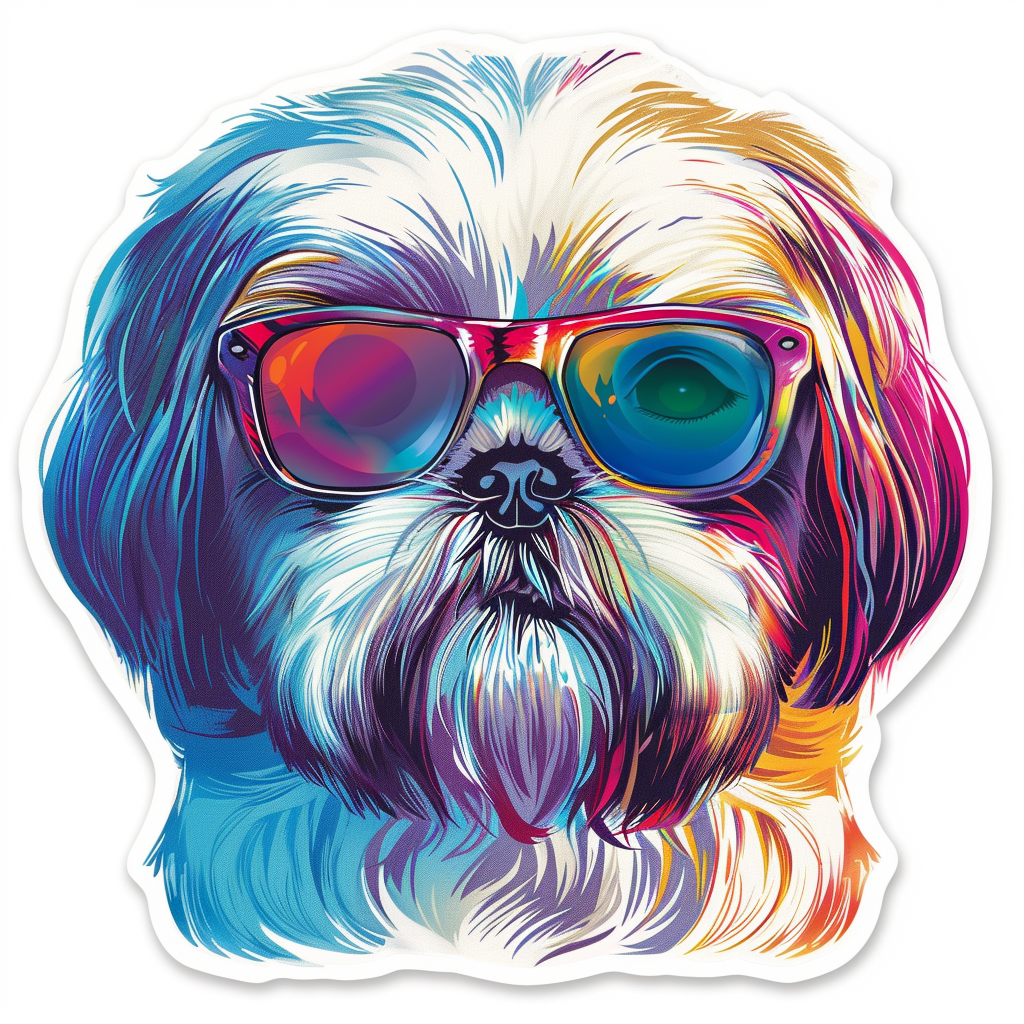 Shih Tzu Dog wearing sunglasses majestic Expressive surreal Vinyl Decal Sticker for Car, Laptop, Tumbler and more # F018743