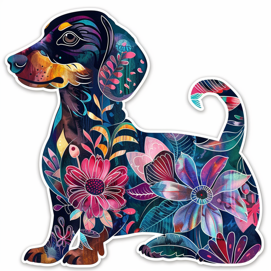 Dachshund Dog floral Vinyl Decal Sticker for Car, Laptop, Tumbler and more # F013099