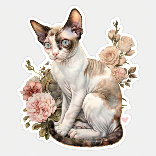 Adorable Cornish Rex Cat Expressive surreal Vinyl Decal Sticker for Car, Laptop, Tumbler and more # F021587-4" x 4"