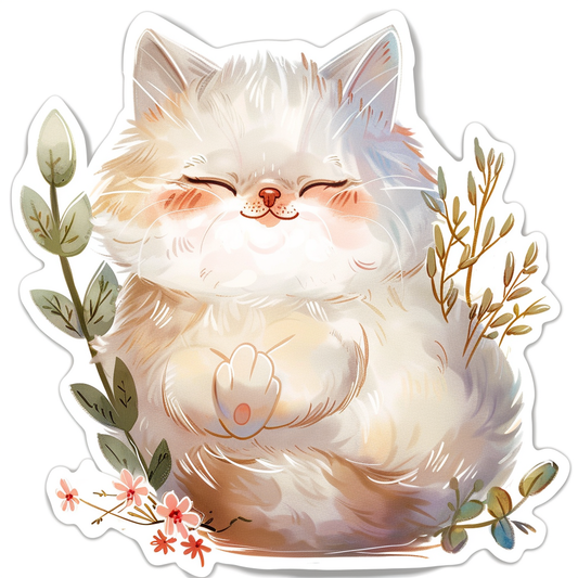 Sticker of a Adorable Persian Cat with chubby cheeks Expressive surreal Vinyl Decal Sticker for Car, Laptop, Tumbler and more # F016427