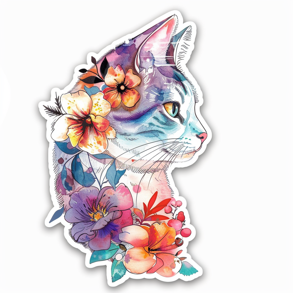 American Shorthair Cat floral Expressive surreal Vinyl Decal Sticker for Car, Laptop, Tumbler and more # F018026