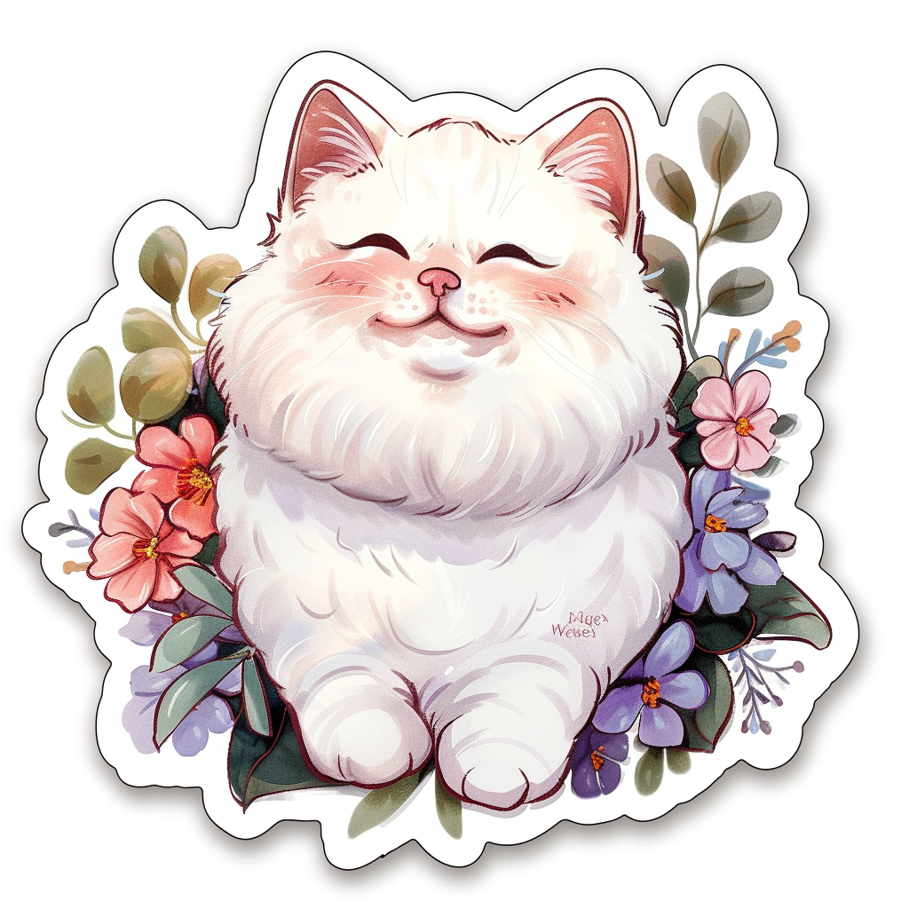 Sticker of a Adorable Persian Cat with chubby cheeks Expressive surreal Vinyl Decal Sticker for Car, Laptop, Tumbler and more # F016434