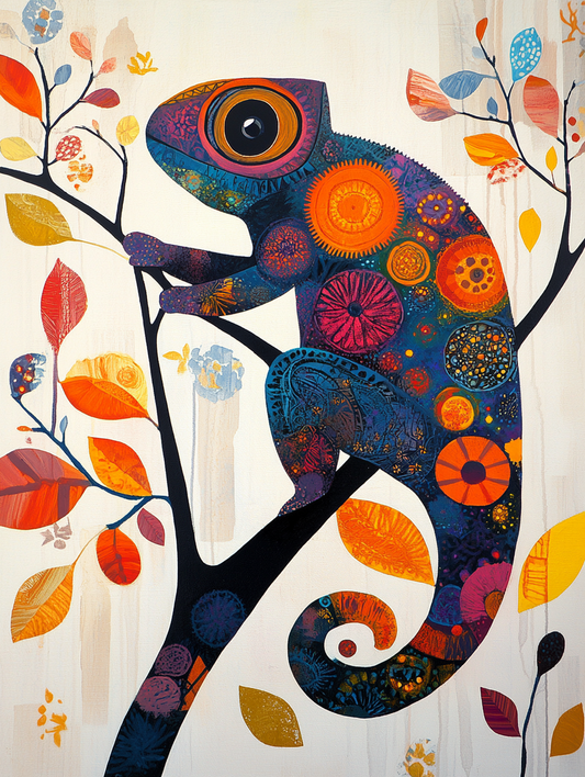 The silhouette of a chameleon with an abstract col Expressive surreal Poster # F024854