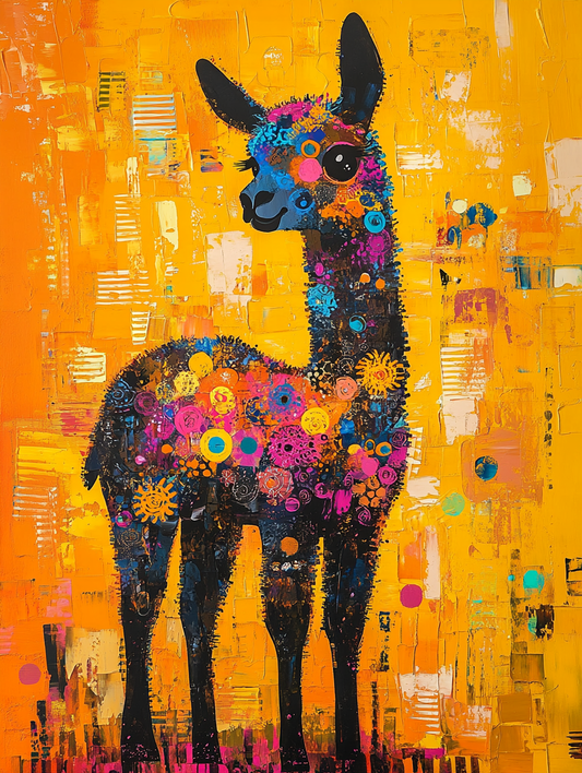 the silhouette of a alpaca with an abstract colorf Expressive surreal Poster # F024859