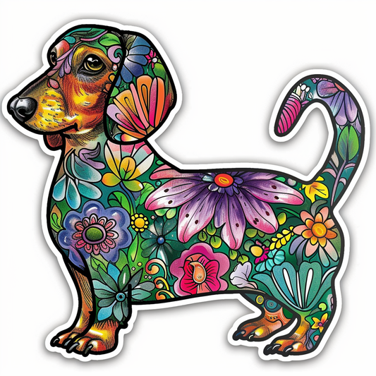Dachshund Dog floral Vinyl Decal Sticker for Car, Laptop, Tumbler and more # F013090