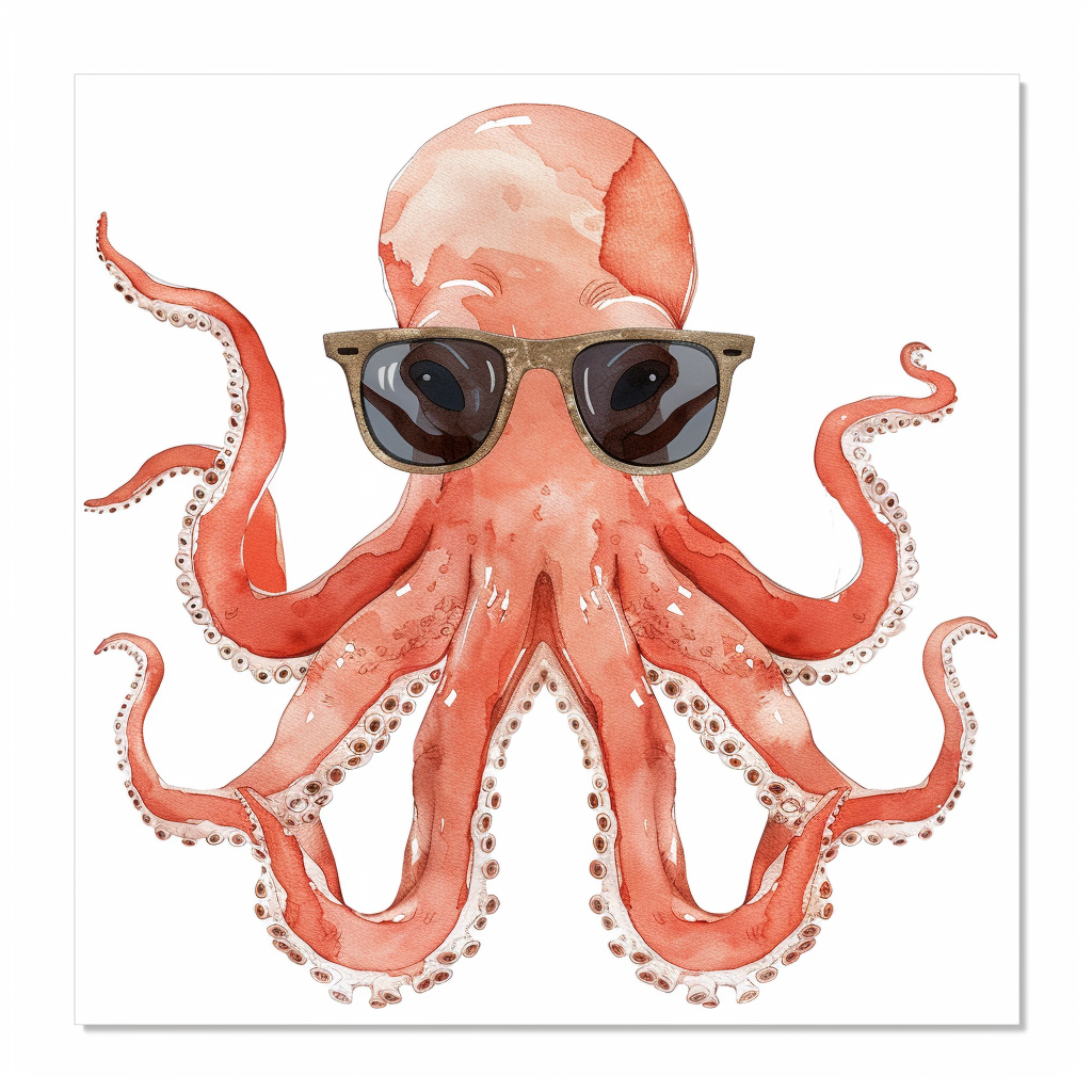 Sticker of a Octopus wearing sunglasses majestic Expressive surreal Vinyl Decal Sticker for Car, Laptop, Tumbler and more # F015410