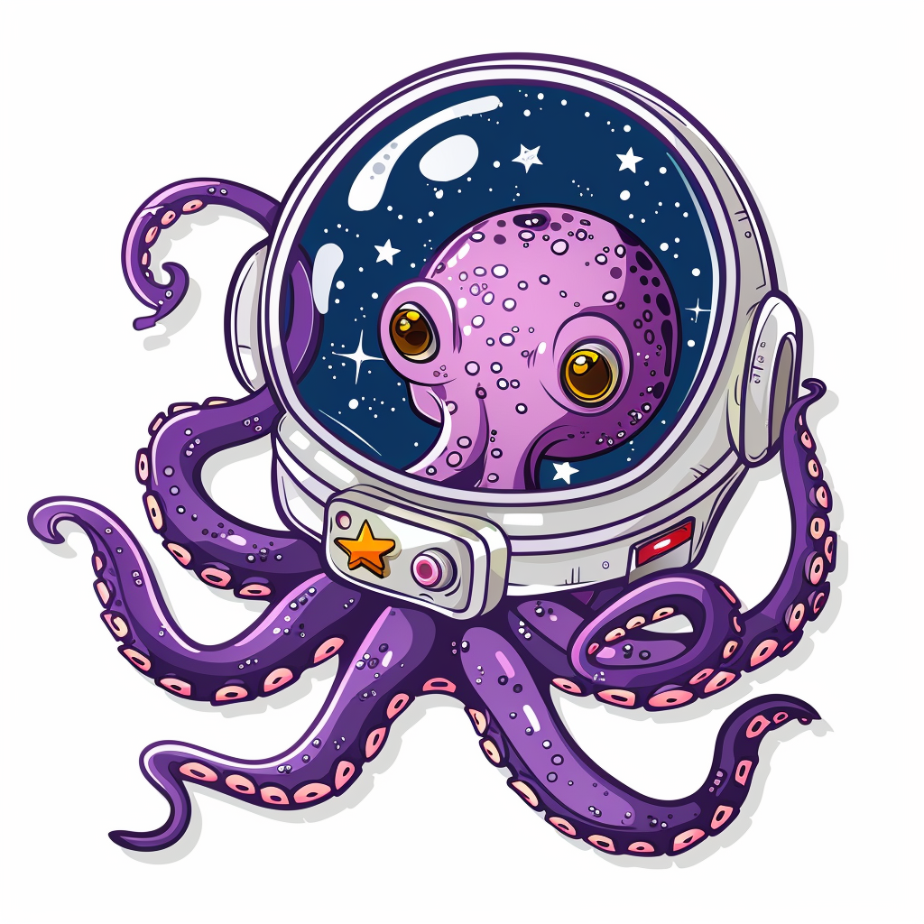 Sticker of a Cute and Adorable Octopus full body space suit Expressive surreal Vinyl Decal Sticker for Car, Laptop, Tumbler and more # F015912