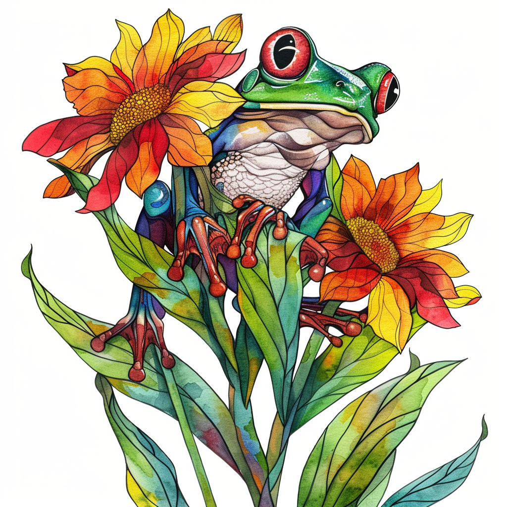 Frog floral majestic Expressive surreal Vinyl Decal Sticker for Car, Laptop, Tumbler and more # F016592