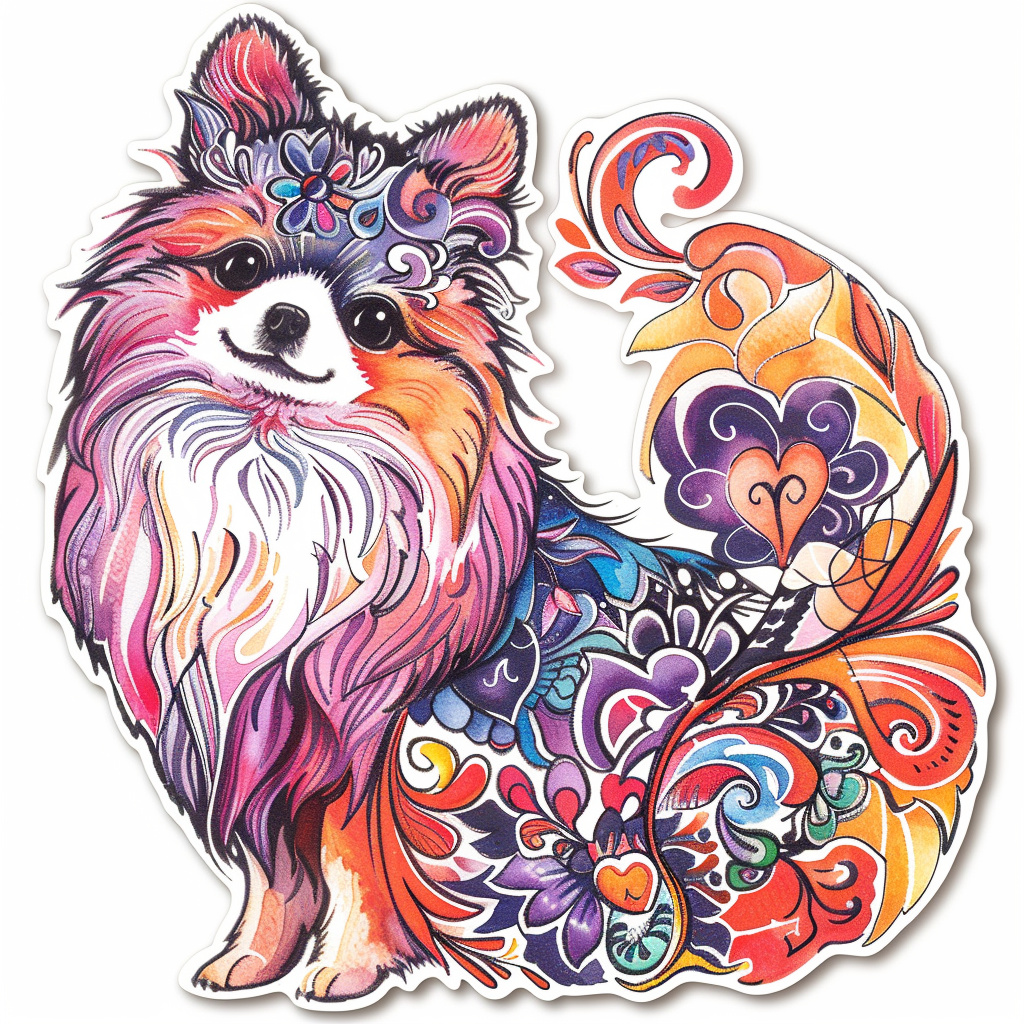 Sticker of a Pomeranian Dog majestic Expressive surreal Heartcore Vinyl Decal Sticker for Car, Laptop, Tumbler and more # F014103