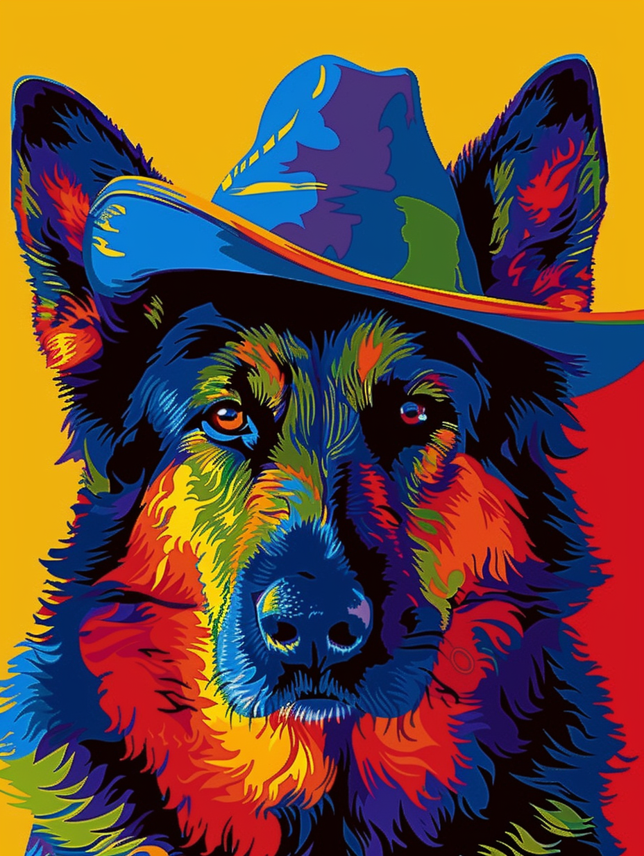 Colorful space German Shepherd dog with a hat Expressive surreal Poster # F025060