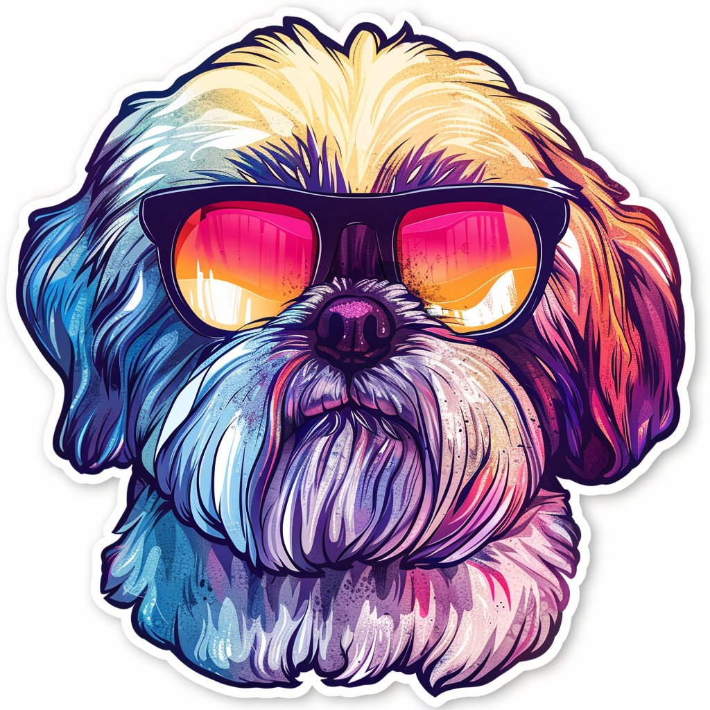 Shih Tzu Dog wearing sunglasses majestic Expressive surreal Vinyl Decal Sticker for Car, Laptop, Tumbler and more # F018744