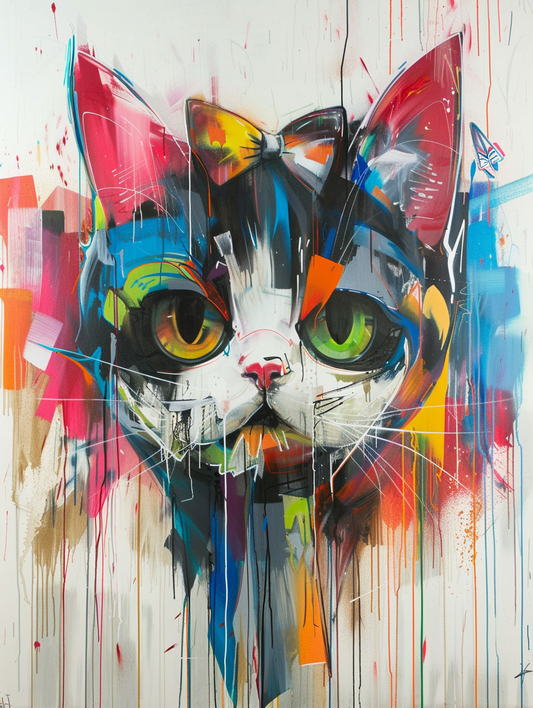 Colorful space Maine Coon cat with a bow tie Expressive surreal Poster # F024717