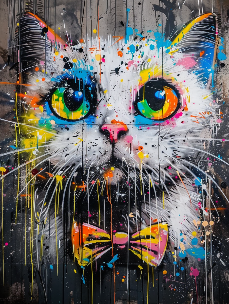 Colorful space Scottish Fold cat with a bow tie Expressive surreal Poster # F024344