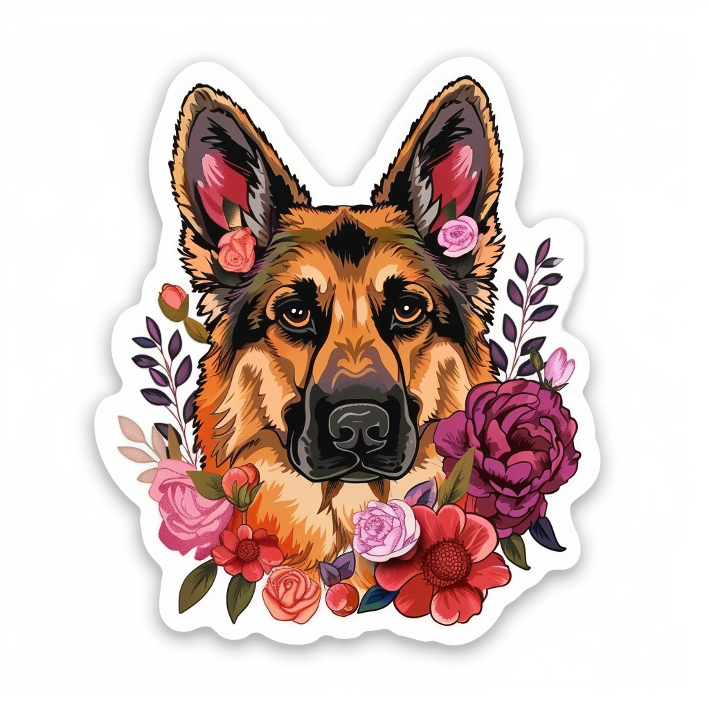 German Shepherd Dog floral Vinyl Decal Sticker for Car, Laptop, Tumbler and more # F011453
