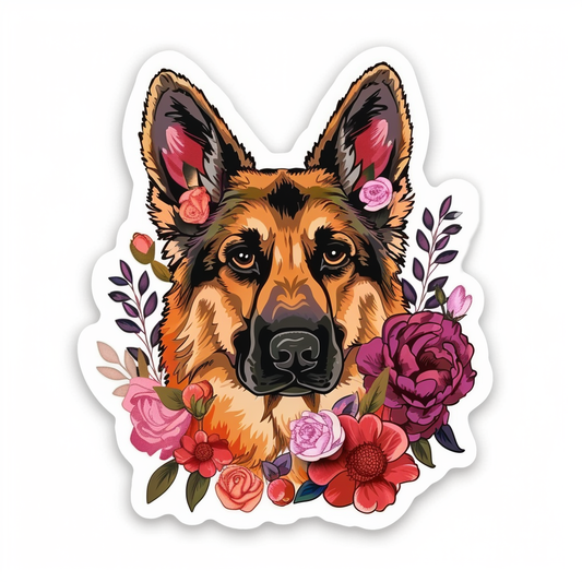 German Shepherd Dog floral Vinyl Decal Sticker for Car, Laptop, Tumbler and more # F011453