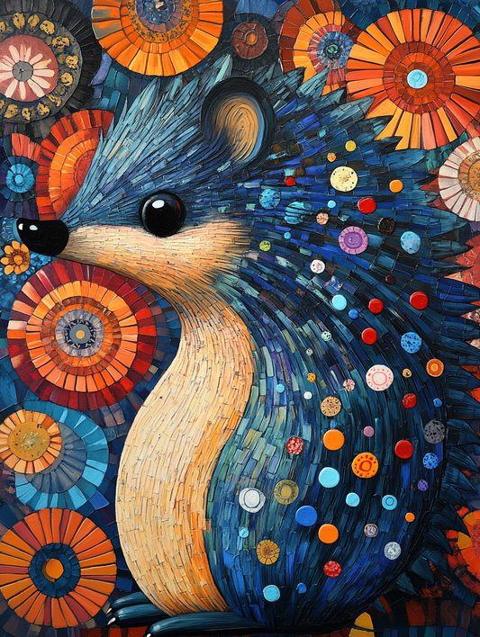The silhouette of a hedgehog with an abstract colo Expressive surreal Poster # F024830