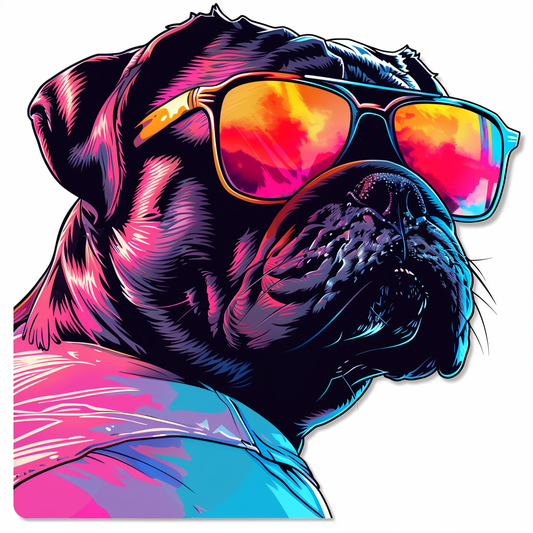 Bulldog Cool Neon Party in sunglasses Expressive surreal Vinyl Decal Sticker for Car, Laptop, Tumbler and more # F018063