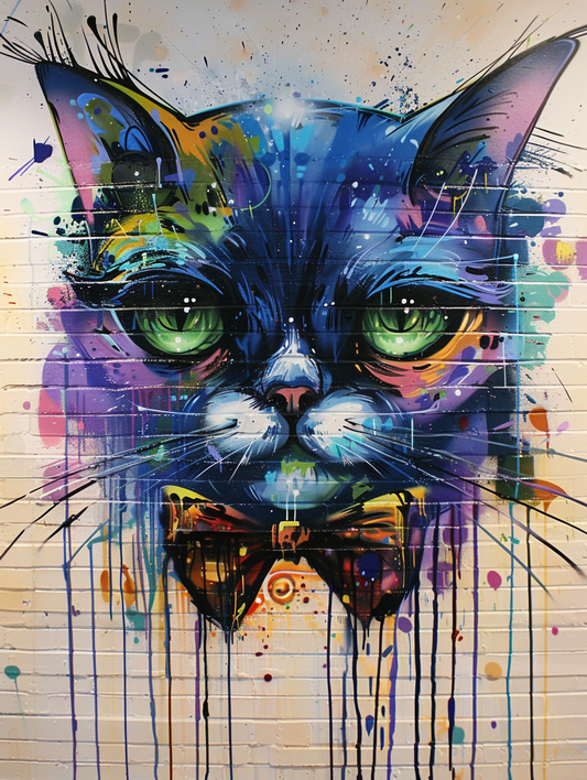 Colorful space Persian cat with a bow tie Expressive surreal Poster # F024715