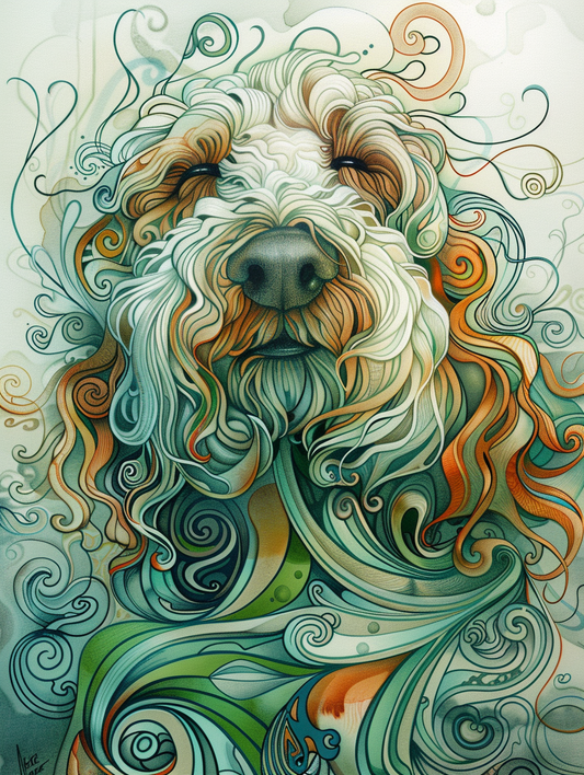 Poster of Goldendoodle dog Expressive surreal Poster # F024273