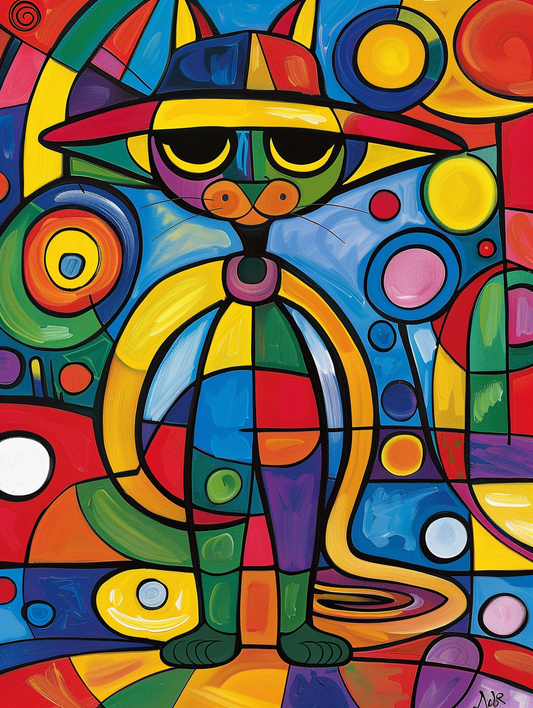 Colorful space Somali cat with a hat Expressive surreal Poster # F025265