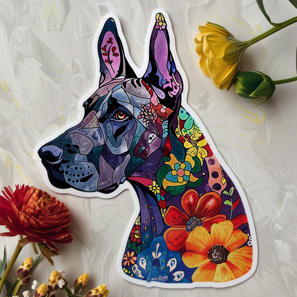 Adorable Great Dane Dog Expressive surreal Vinyl Decal Sticker for Car, Laptop, Tumbler and more # F017776