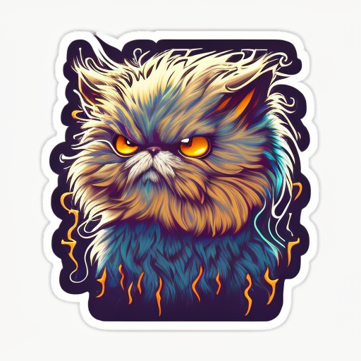 Persian cat with a thick fluffy white Expressive surreal Vinyl Decal Sticker for Car, Laptop, Tumbler and more # F016578