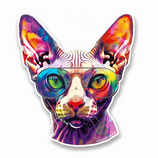 Cornish Rex Cat wearing sunglasses Expressive surreal Vinyl Decal Sticker for Car, Laptop, Tumbler and more # F020744-4" x 4"