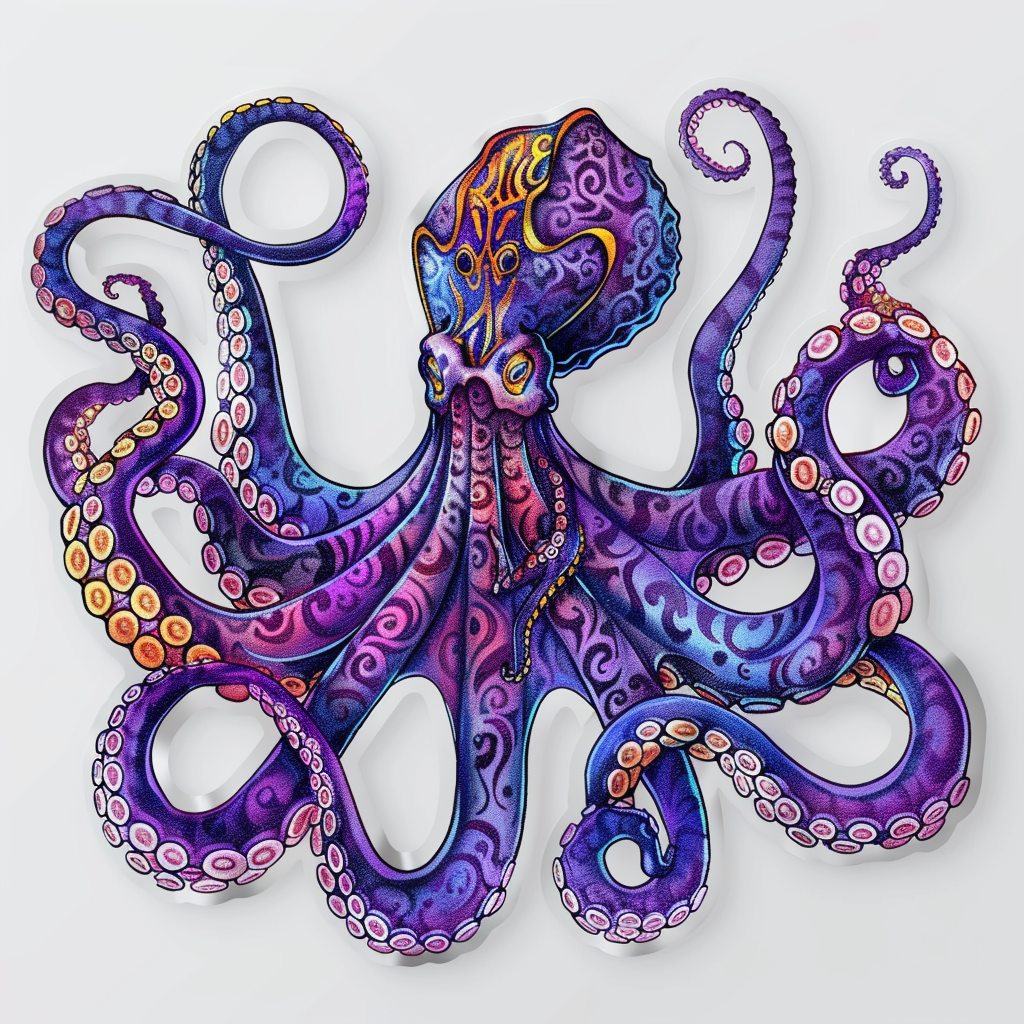 Sticker of a Octopus crowned majestic Expressive surreal Vinyl Decal Sticker for Car, Laptop, Tumbler and more # F015483