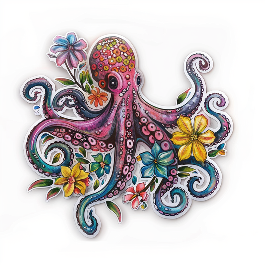 Octopus floral majestic Expressive surreal Vinyl Decal Sticker for Car, Laptop, Tumbler and more # F015557