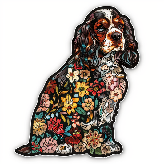 Cocker Spaniel Dog floral majestic Expressive surreal Vinyl Decal Sticker for Car, Laptop, Tumbler and more # F020065-4" x 4"