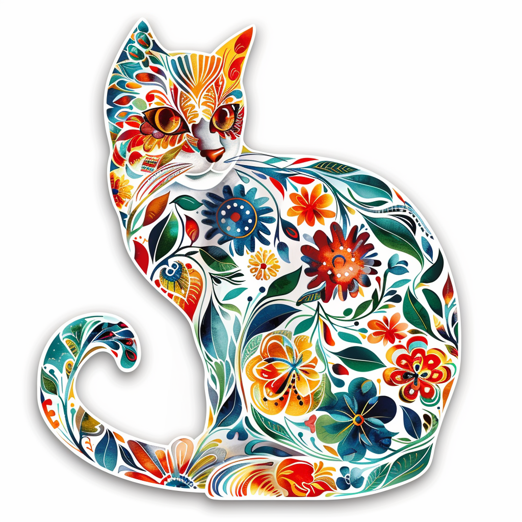 American Shorthair Cat floral majestic Expressive surreal Vinyl Decal Sticker for Car, Laptop, Tumbler and more # F018553