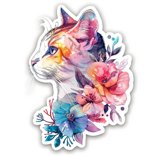 American Shorthair Cat floral Expressive surreal Vinyl Decal Sticker for Car, Laptop, Tumbler and more # F018020