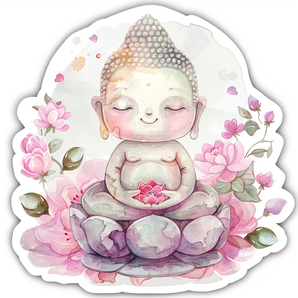 Sticker of an Adorable Buddha Expressive surreal Vinyl Decal Sticker for Car, Laptop, Tumbler and more # F017172