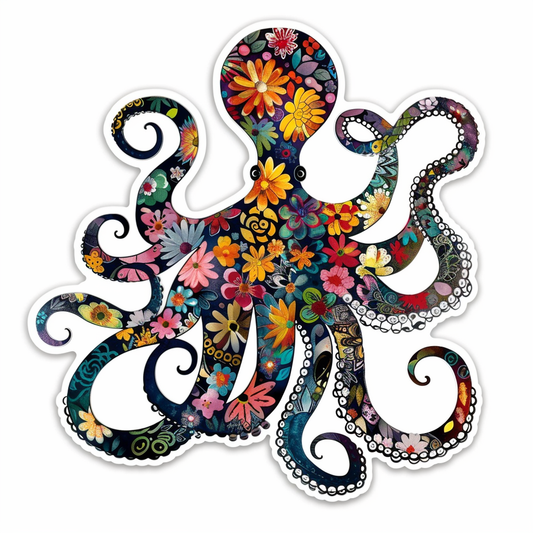 Octopus floral majestic Expressive surreal Vinyl Decal Sticker for Car, Laptop, Tumbler and more # F015568