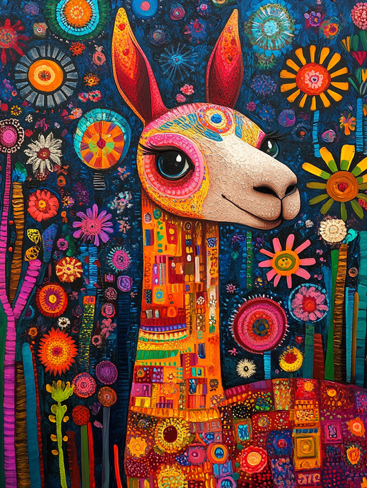 the silhouette of a alpaca with an abstract colorf Expressive surreal Poster # F024845
