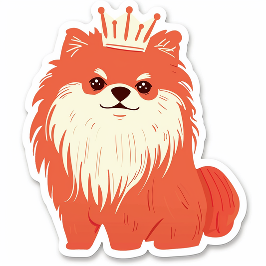 Sticker of a Pomeranian Dog crowned majestic Expressive surreal Vinyl Decal Sticker for Car, Laptop, Tumbler and more # F013296