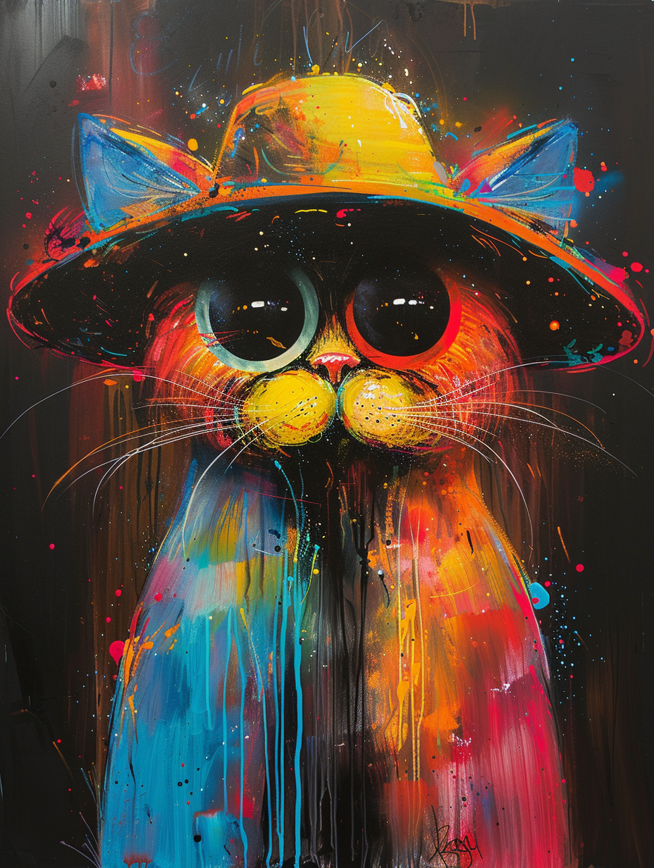 colorful space Himalayan cat with a hat Expressive surreal Poster # F025288