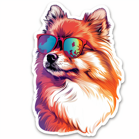 Sticker of a Pomeranian Dog wearing sunglasses majestic Expressive surreal Vinyl Decal Sticker for Car, Laptop, Tumbler and more # F013753