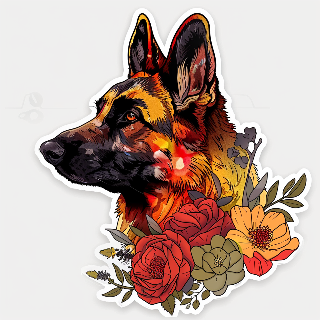 German Shepherd Dog floral Vinyl Decal Sticker for Car, Laptop, Tumbler and more # F011461
