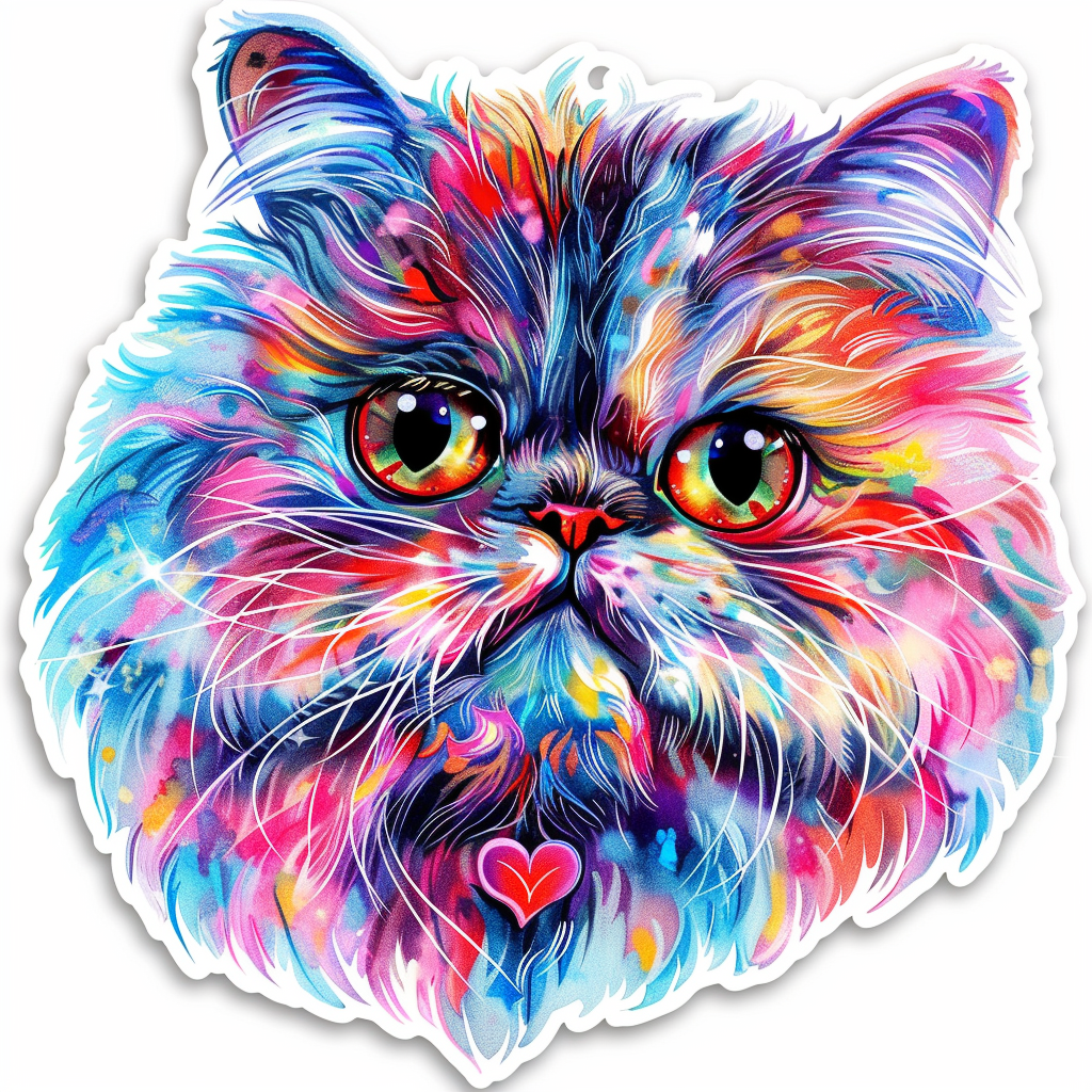 Sticker of a Persian Cat heartcore cat Expressive surreal Vinyl Decal Sticker for Car, Laptop, Tumbler and more # F016378