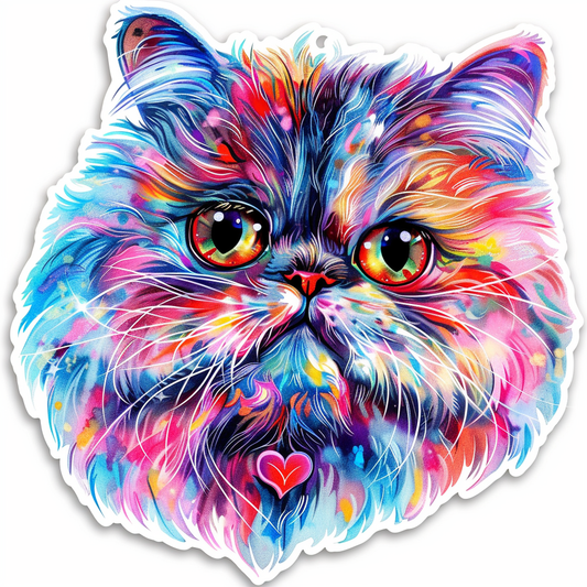 Sticker of a Persian Cat heartcore cat Expressive surreal Vinyl Decal Sticker for Car, Laptop, Tumbler and more # F016378