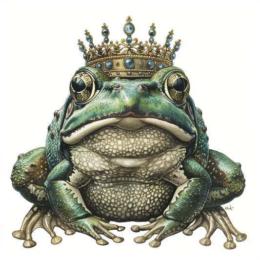 Sticker of a Frog crowned majestic Expressive surreal Vinyl Decal Sticker for Car, Laptop, Tumbler and more # F016632