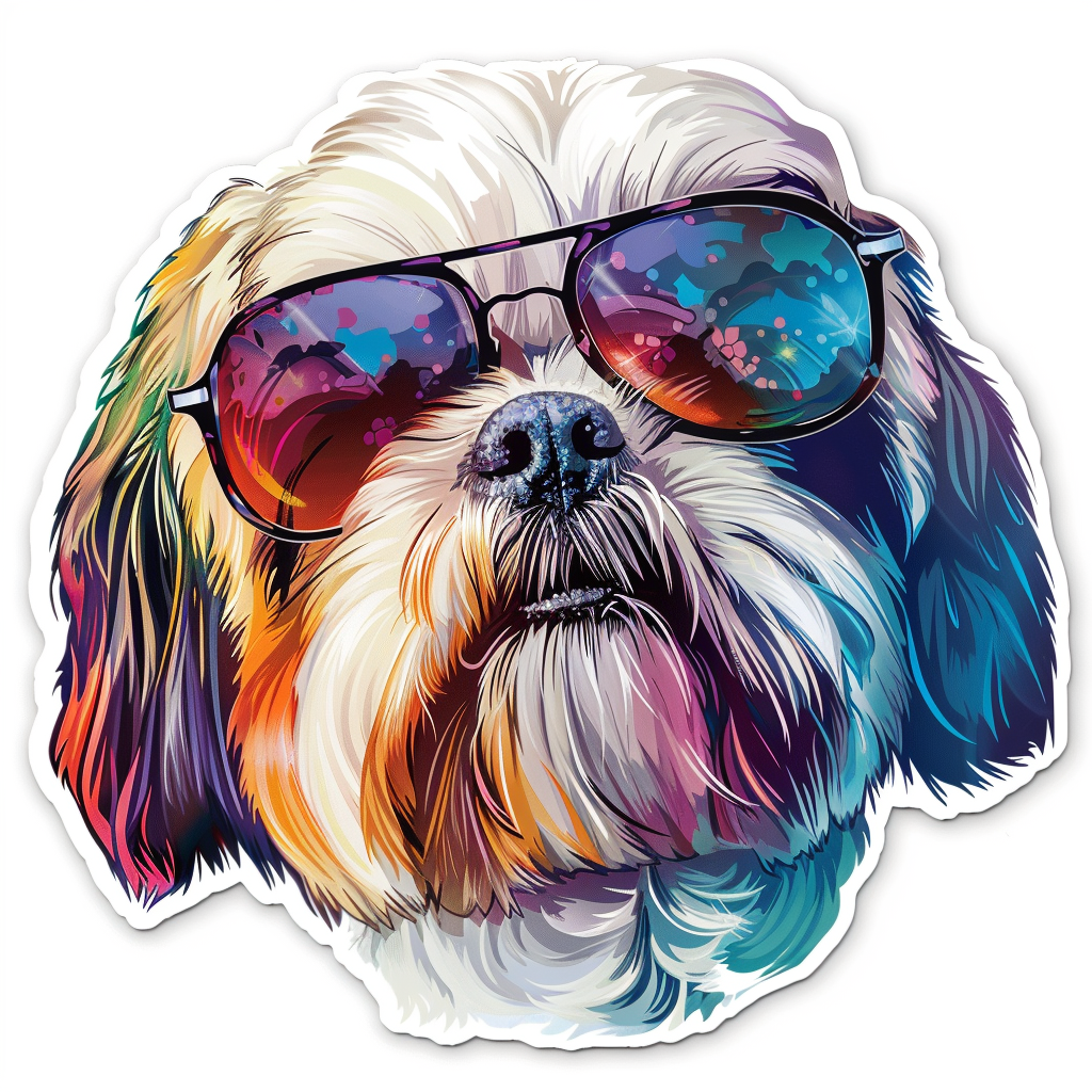 Shih Tzu Dog wearing sunglasses majestic Expressive surreal Vinyl Decal Sticker for Car, Laptop, Tumbler and more # F018727