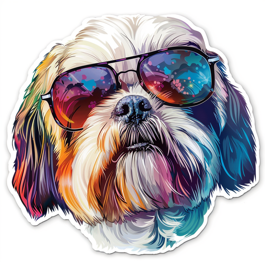 Shih Tzu Dog wearing sunglasses majestic Expressive surreal Vinyl Decal Sticker for Car, Laptop, Tumbler and more # F018727