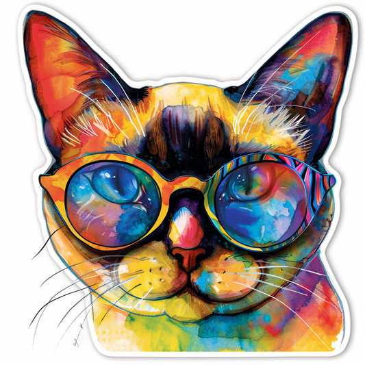 Burmese Cat wearing sunglasses Vinyl Decal Sticker for Car, Laptop, Tumbler and more # F010948