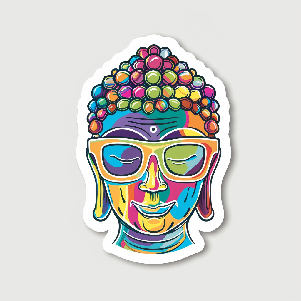 Sticker of a Buddha wearing sunglasses majestic Expressive surreal Vinyl Decal Sticker for Car, Laptop, Tumbler and more # F016879